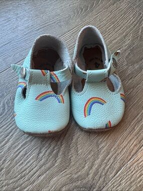 Mon Petit soft soled t-strap Rainbow Print